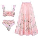 Pink Floral Bikini with 3D Crystal Flowers