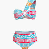 Tribal Print One Shoulder Two-Piece Swimsuit Set