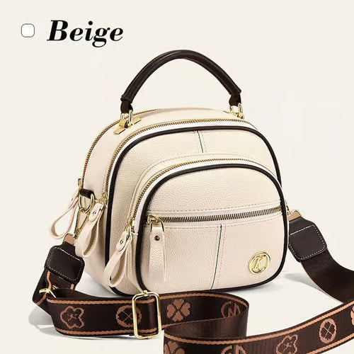 Classic Multifunctional Compartments Adjustable Wide Shoulder Strap Leather Crossbody Bag