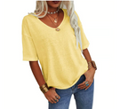 Unifarbenes Damen-T-Shirt mit V-Ausschnitt
