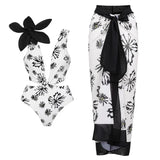 Floral Appliqué Printed White One-Piece Swimsuit