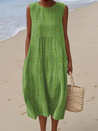 Mia™- Elegant Sleeveless Cotton Dress with Pockets