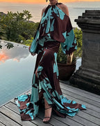 Off-the-shoulder printed waist dress