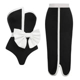 Strapless Colorblock Bow One-Piece Swimsuit