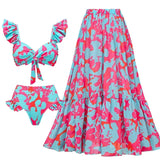 Ruffle Floral High-Waist Bikini Set