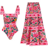 Floral Bowknot Tie One-Piece Swimsuit