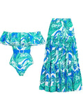 Strapless Ruffle Floral Swimsuit Set