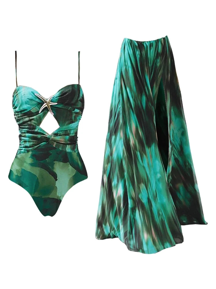 Ink Green Cutout Swimsuit Set