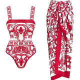 Ethnic Print One-Piece Swimsuit Set
