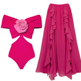 Floral Appliqué Cutout One Piece Swimsuit Set