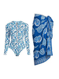 Green Zip-Up Floral Surf Swimsuit Set