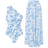 Fresh Floral One-Shoulder Blue Set