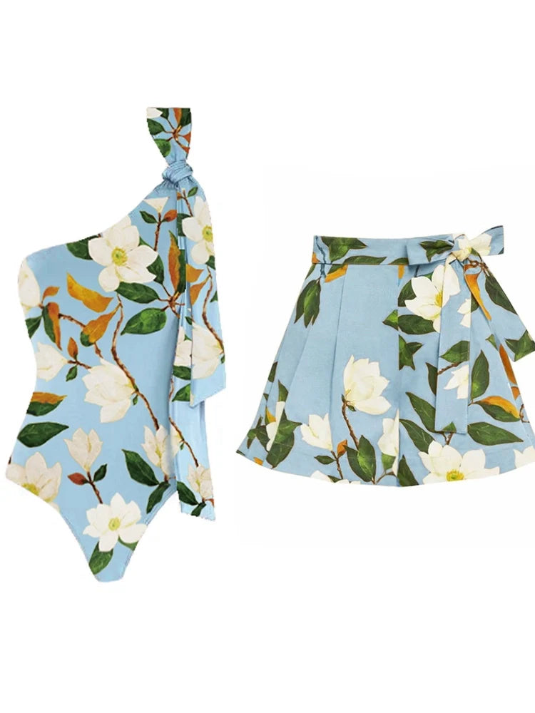 Fresh Floral One Piece Swimsuit Set