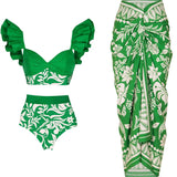 Ruffled Colorblock High-Waist Swimsuit