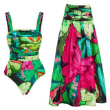 Butterfly Print Ruched Slimming Swimsuit Set
