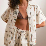 Printed casual loose shorts two-piece set