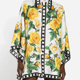 Exquisite Rose Print Lapel Loose Shirt