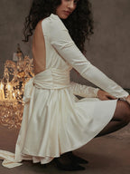 White Lace-Back Bow Detail Long Sleeve Dress