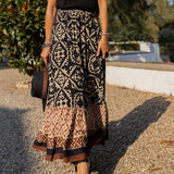 Baroque Tribal Print Boho Maxi Skirt In Black