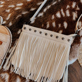 Fringe Decor Crossbody Bag White