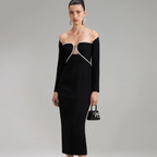 Izara Off Shoulder Rhinestone Midi Dress