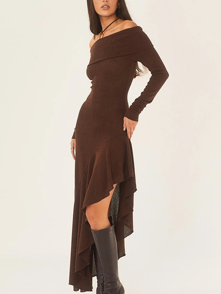 Alisa Off-shoulder Flare Midi Knit Dress