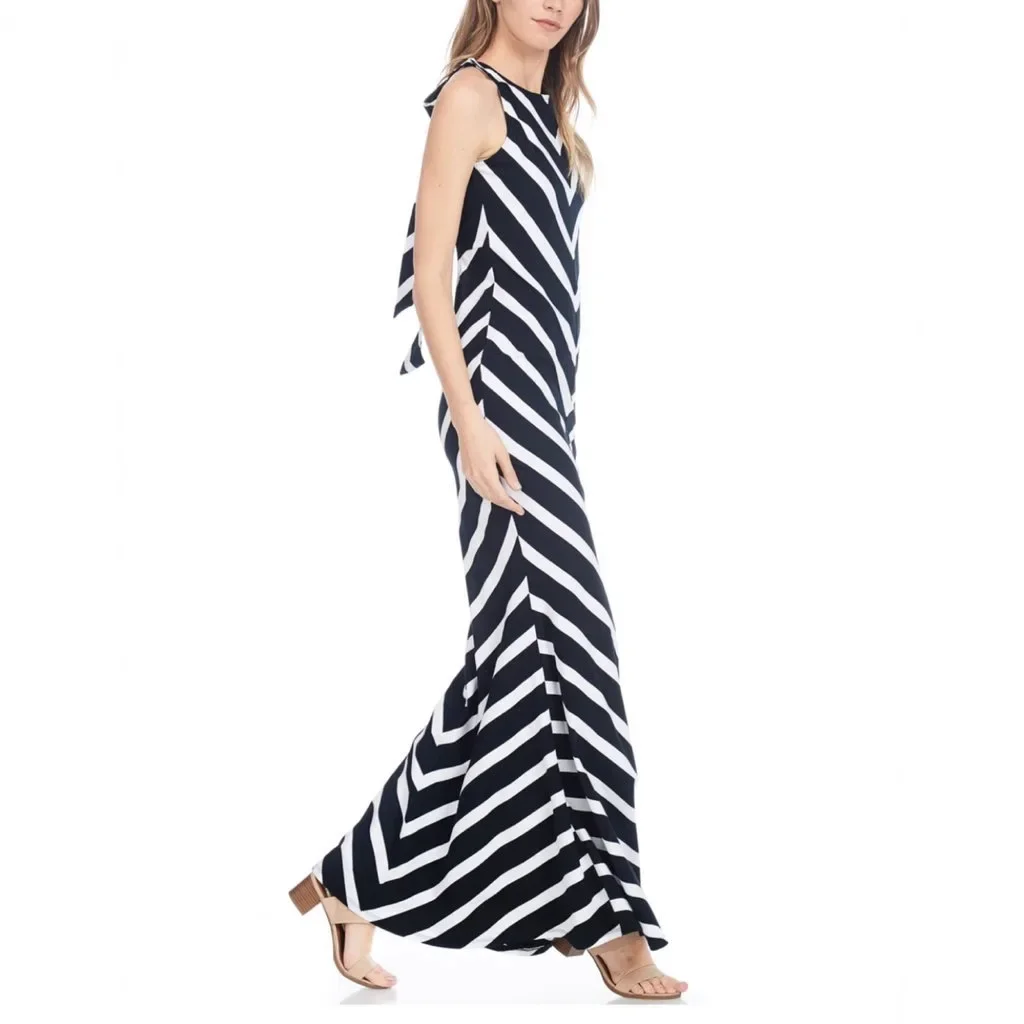 Mono Fluid Stripe Maxi Halter Dress