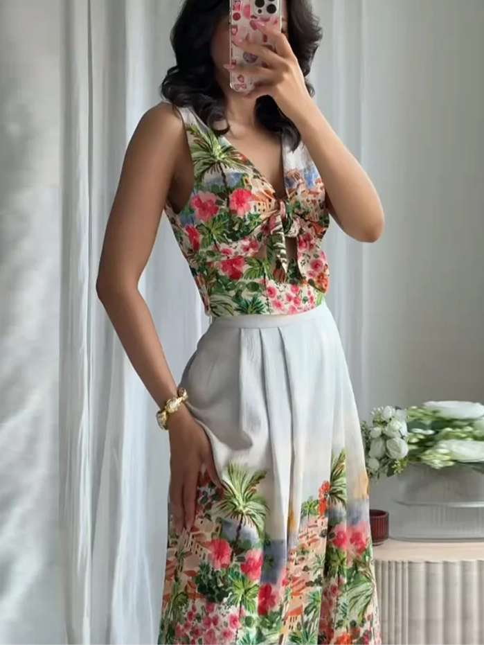 Hollow Vest Skirt Set