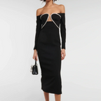Izara Off Shoulder Rhinestone Midi Dress