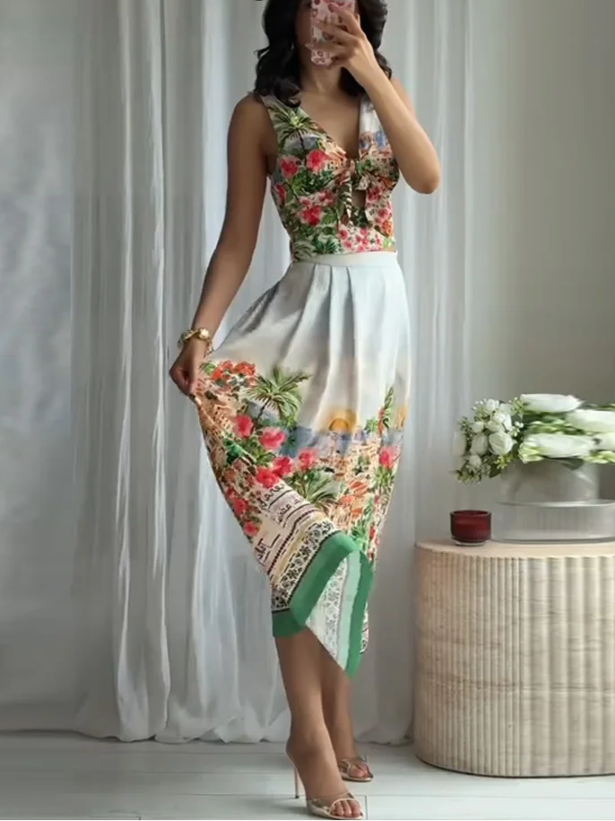 Hollow Vest Skirt Set