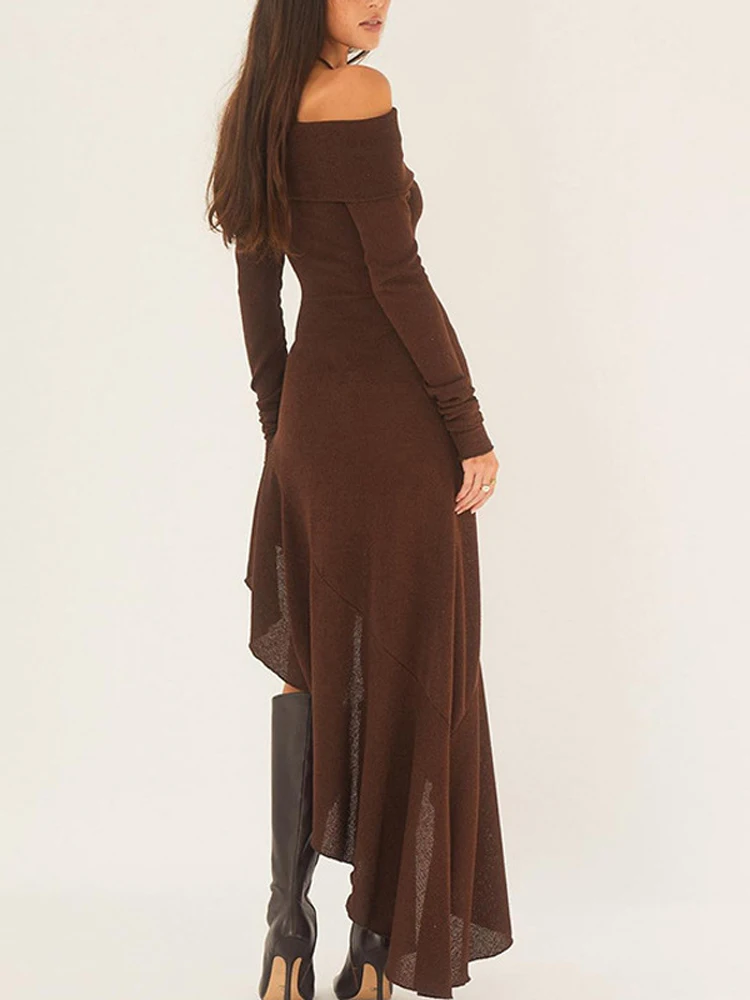 Alisa Off-shoulder Flare Midi Knit Dress
