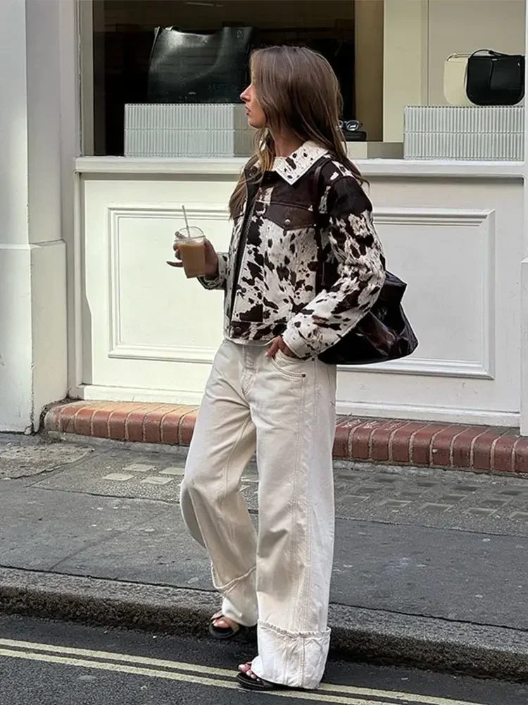 Cow Print Faux Fur Shirt-Style Jacket