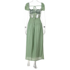 French Strapless Dress – Puff Sleeve Vintage-Inspired Midi