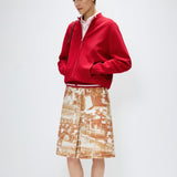 Terracotta Industrial Print Pleated Midi Skirt