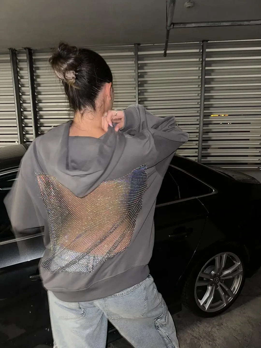 Backless Sheer Mesh Hoodie