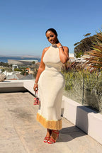 Santorini White Tassel Halter Maxi Dress