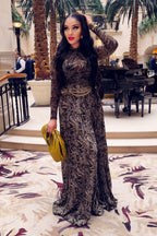 Brown Sheer Mesh Slim-Fit Dress