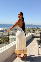 Santorini White Tassel Halter Maxi Dress