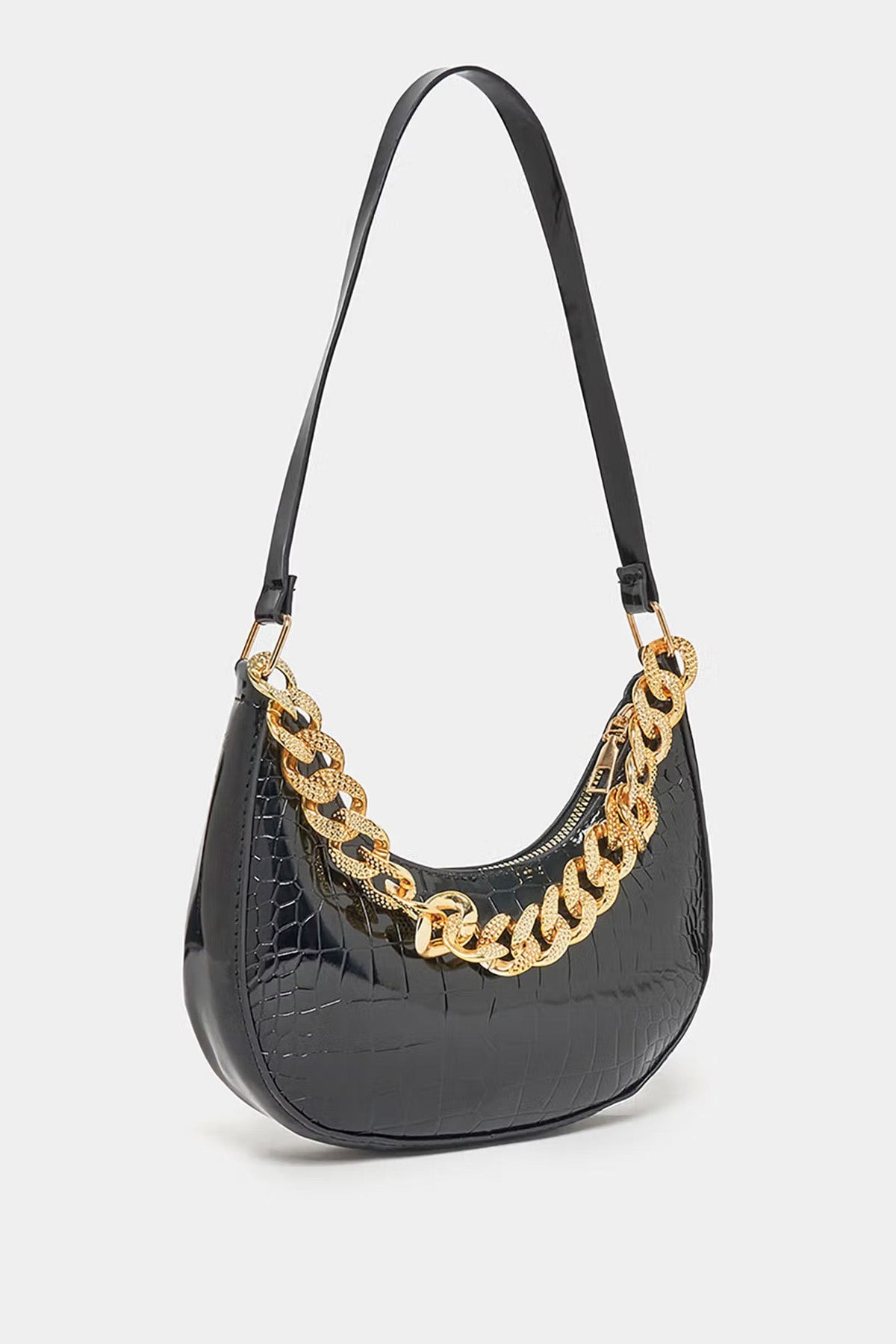Black Patent Croc Moon Bag