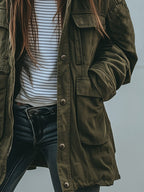 Vintage Casual Hooded Windproof Multi-pocket Work Jacket