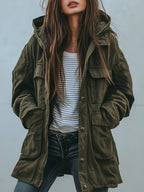 Vintage Casual Hooded Windproof Multi-pocket Work Jacket