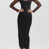 Black Backless Bodycon Suspender Maxi Dress
