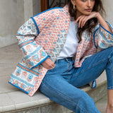 Lapel Printed Patchwork Quilted Thin Jacket