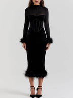 Black Velvet Midi Dress