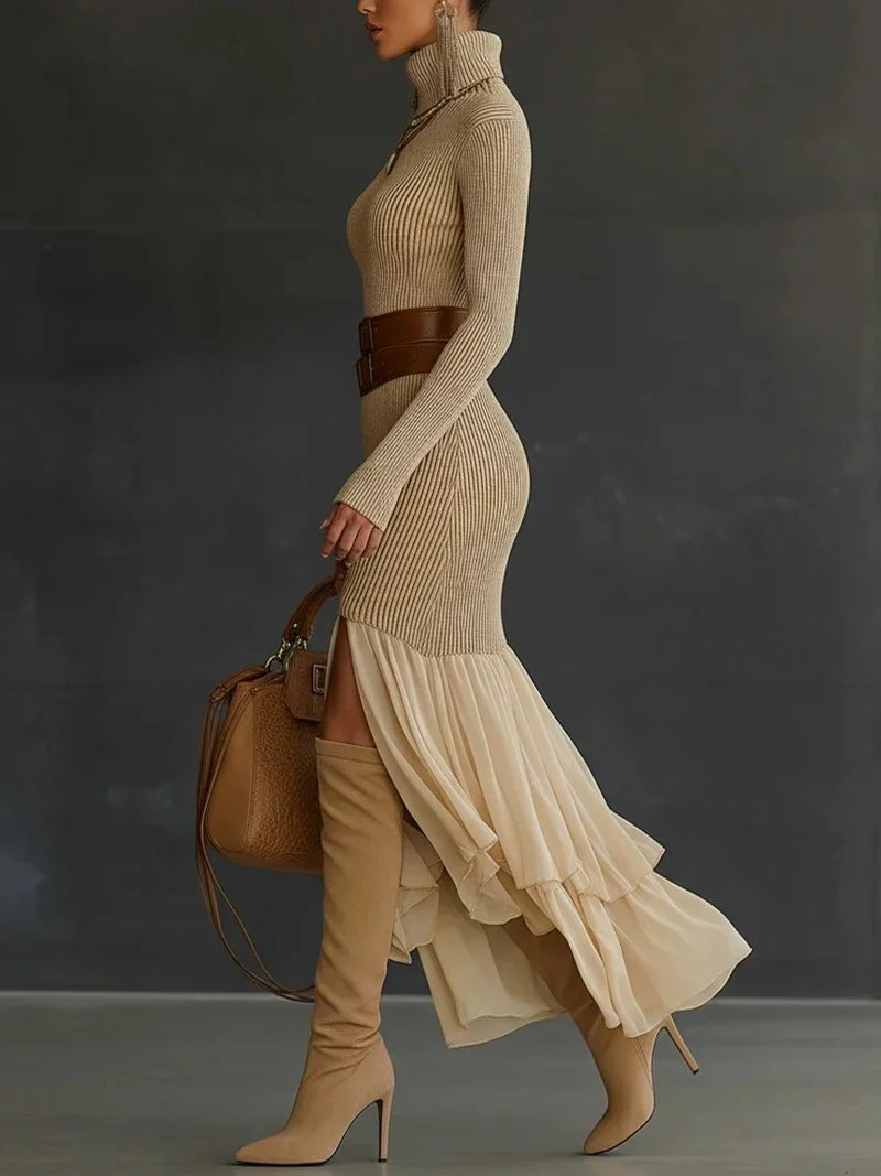 Elegant Turtleneck Knit Dress