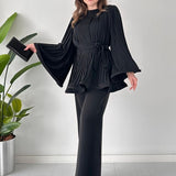 Pleated Flare Tops Pants Set