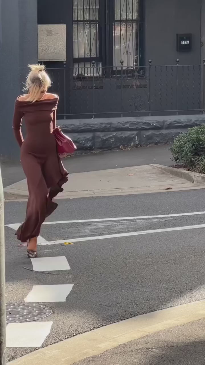 Alisa Off-shoulder Flare Midi Knit Dress