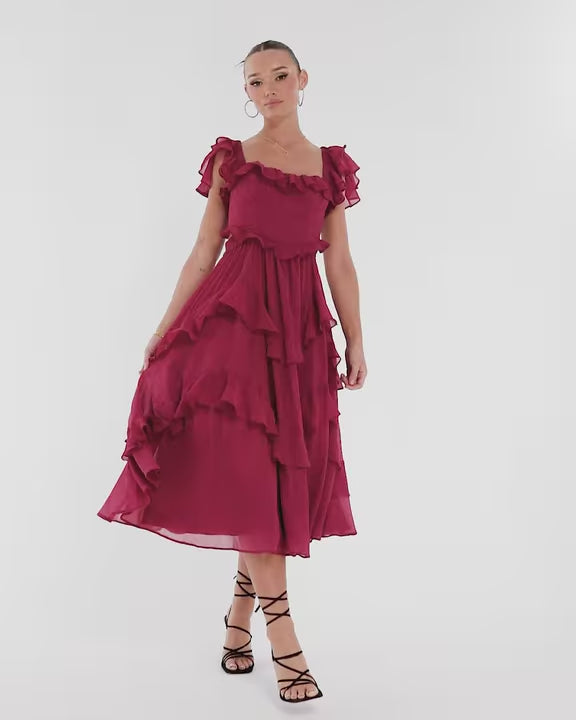 Quinlan - Elegant High-Waist Dress with Lace Trim