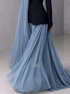 Light Blue Chiffon Drape Maxi Skirt Set