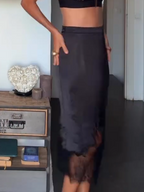 Lace Splicing Midi Skirt Set